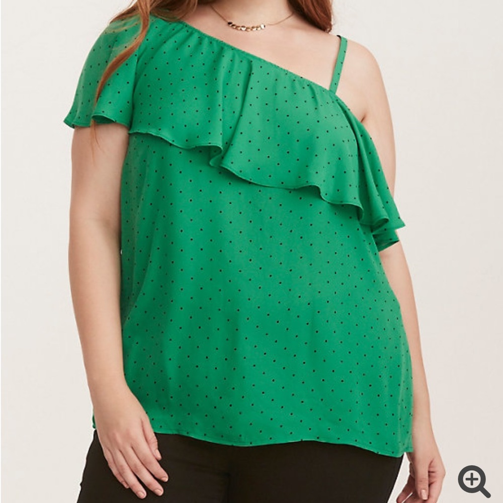 TORRID POLKA DOT GEORGETTE ONE SHOULDER TOP